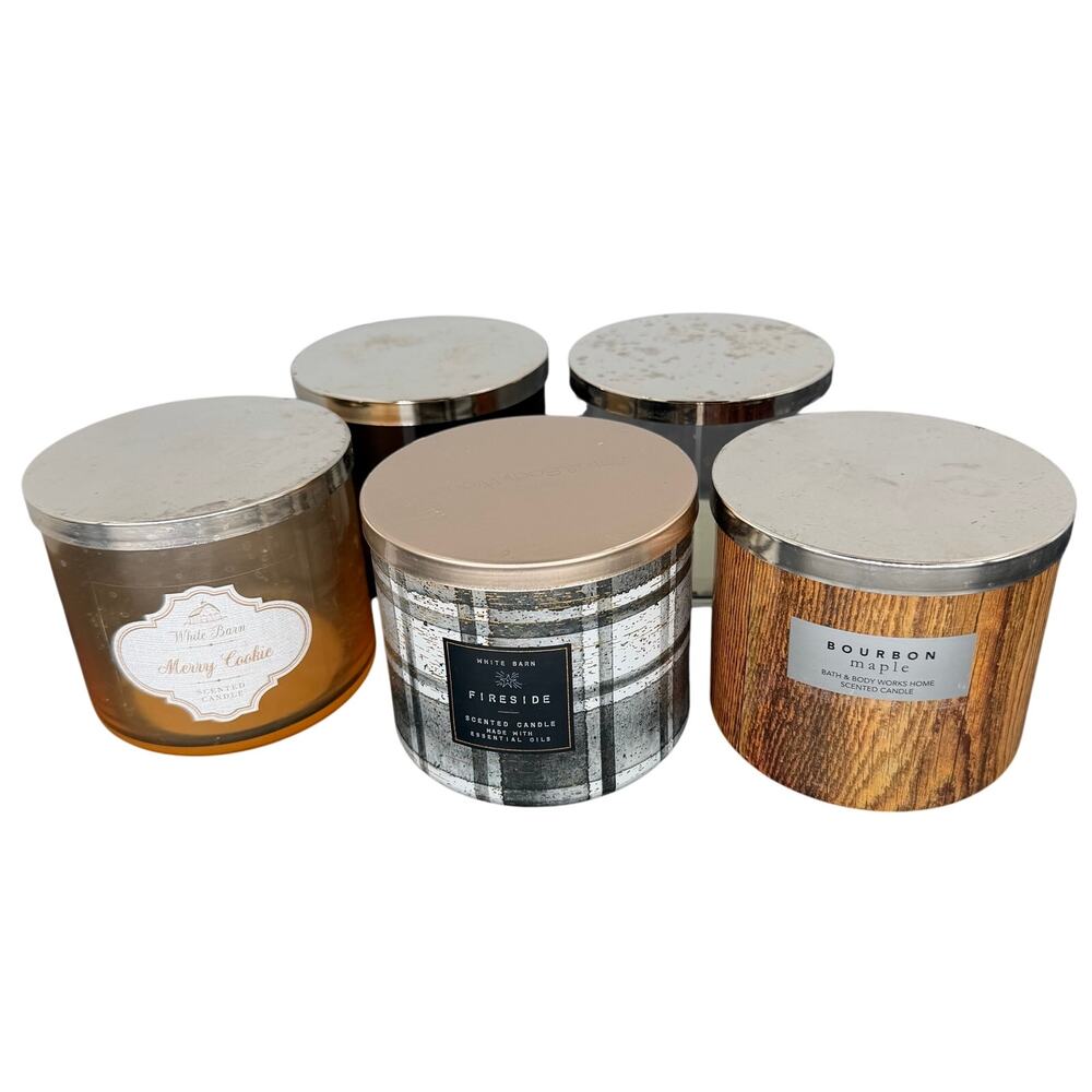 Lot 5 Empty Bath & Body Works Candle Jars with Lids 3 Wick For Crafts DIY 14.5oz